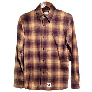 Signature Innovation Group Flannel Shirt Jacket Plaid Rust Small Snap USA Made